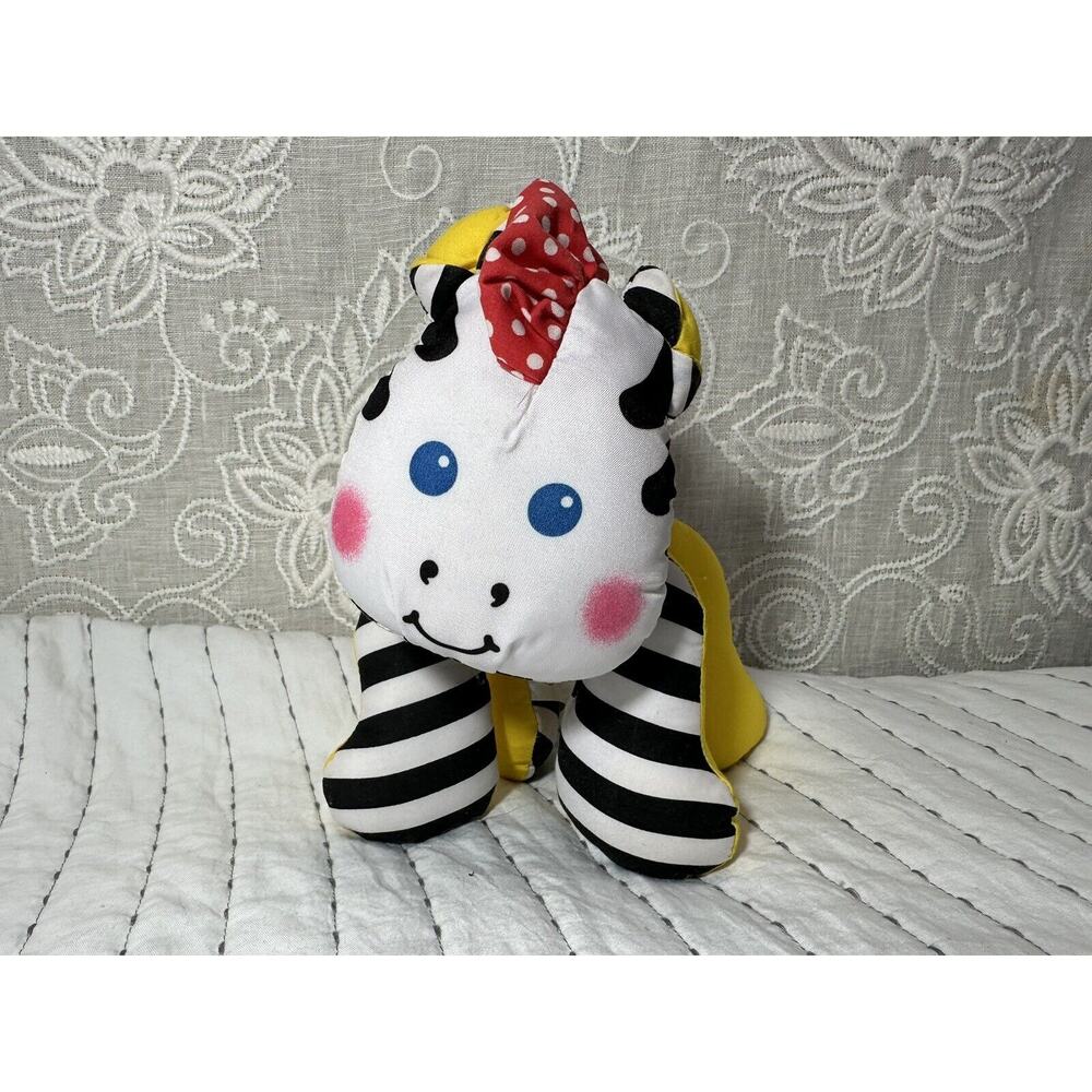 Vintage Fisher Price Grab Ems Zebra Plush Rattle 7" Stuffed Animal Baby Toy 1990
